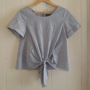Bobeau Tie Front Top, Grey Stripe, PS